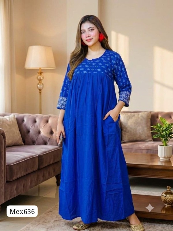 Premium Quality Quarter Sleeve Cotton Gown Maxi MEX636