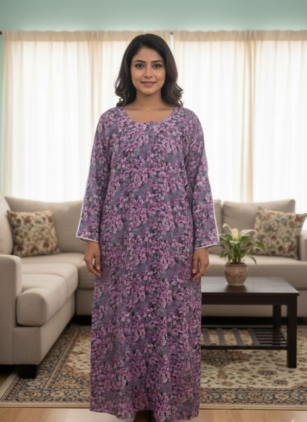 100% Soft Cotton Digitial Print Full Sleeve Maxi MEX624