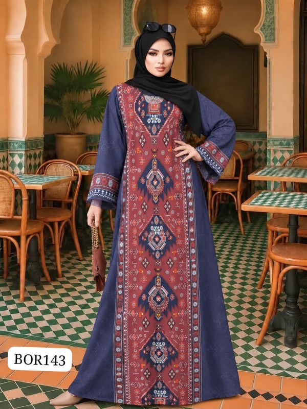 Premium Quality  Dubai Silk Print  Borkha BOR143