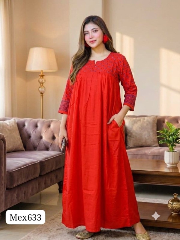 Premium Quality Quarter Sleeve Cotton Gown Maxi MEX633