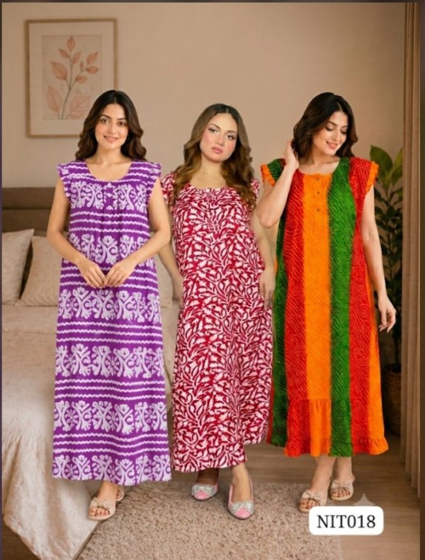 Flutter Sleeve Cotton Night wear Combo (Set of 3) NIT018