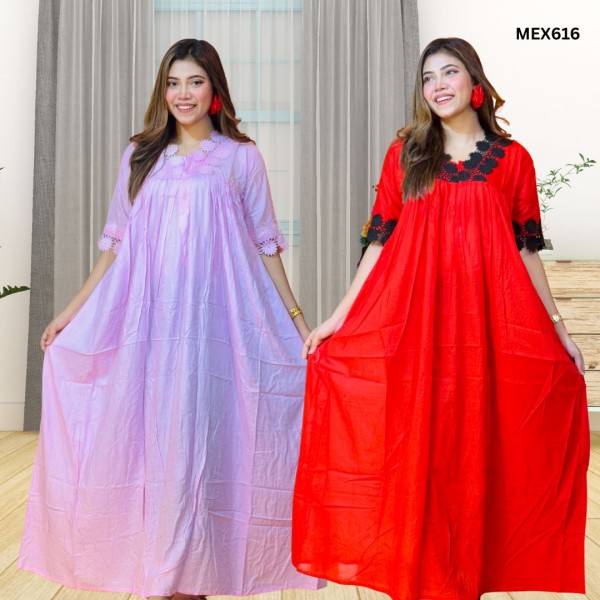 100% Soft Cotton Lais Work Gown Maxi Combo(Set of 2) MEX616