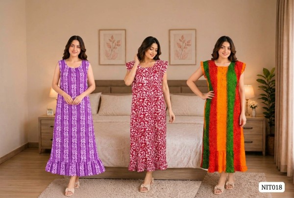 Flutter Sleeve Cotton Night wear Combo (Set of 3) NIT018