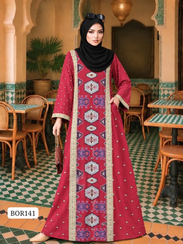 Premium Quality  Dubai Silk Print  Borkha BOR141