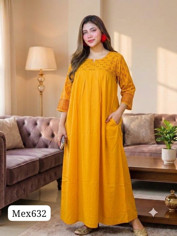 Premium Quality Quarter Sleeve Cotton Gown Maxi MEX632